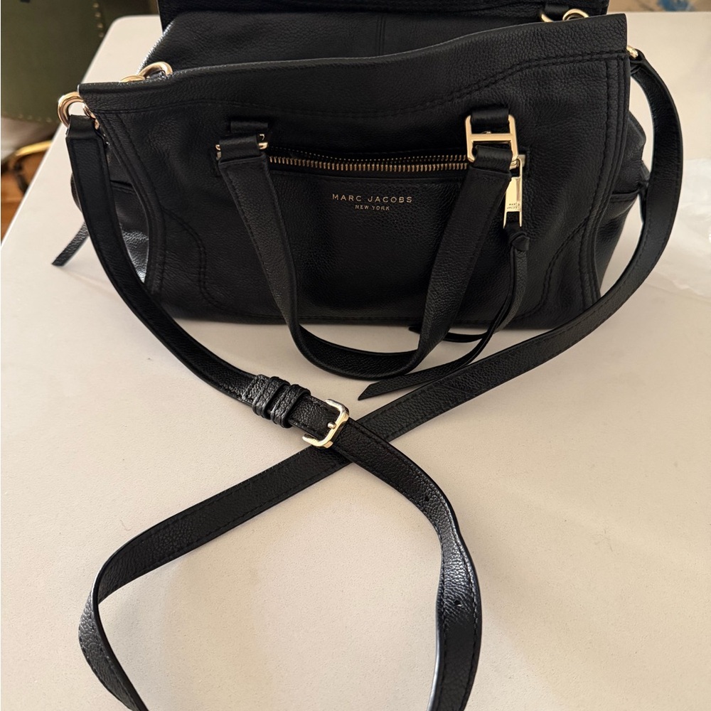 Marc Jacobs Black Leather Crossbody Bag with Gold Hardware